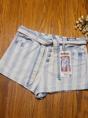 Rewash NWT Blue & White Striped High-Rise Tie-Waist Shorts